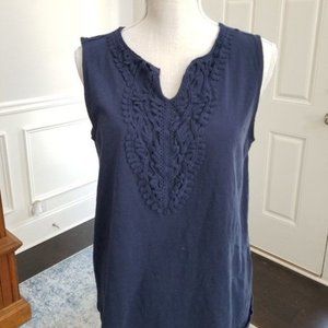 Grace Elements Navy Sleeveless Top Embellished Neckline Size Large